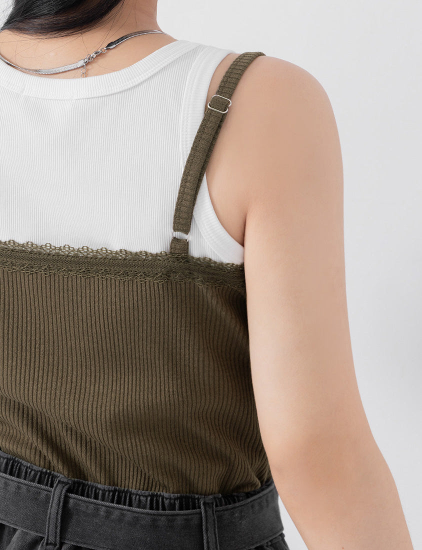 Adjustable Lace Trim Ribbed Plus Size Tank Top