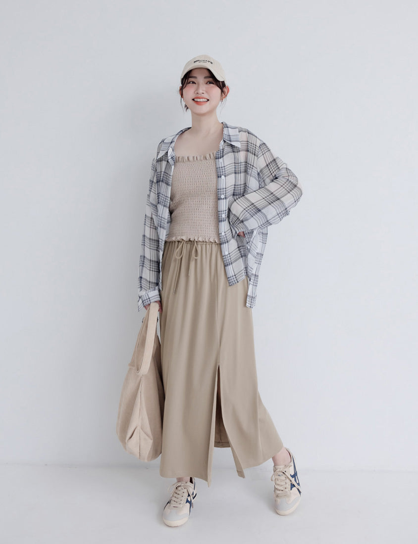 Silky Cool Liquid Touch Cotton Slit Plus Size Maxi Skirt