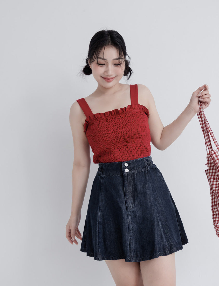 Silky Cool Flare Plus Size Denim Skirt (With Inner Shorts)