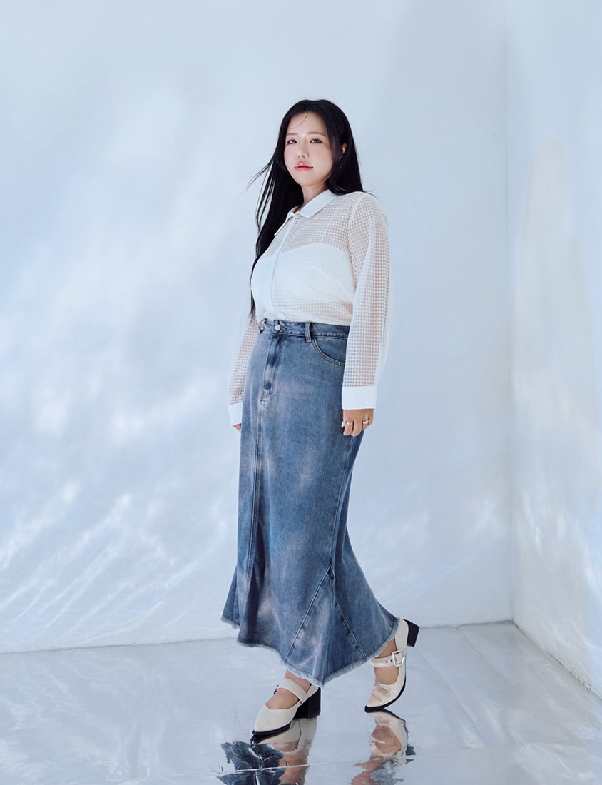 MORE U Cooling Silky Denim Slit Plus Size Mermaid Skirt