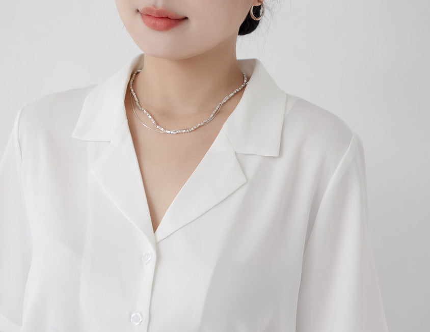 MISS. Glossy Satin Cuban Collar Plus Size Shirt With Floral Buttons