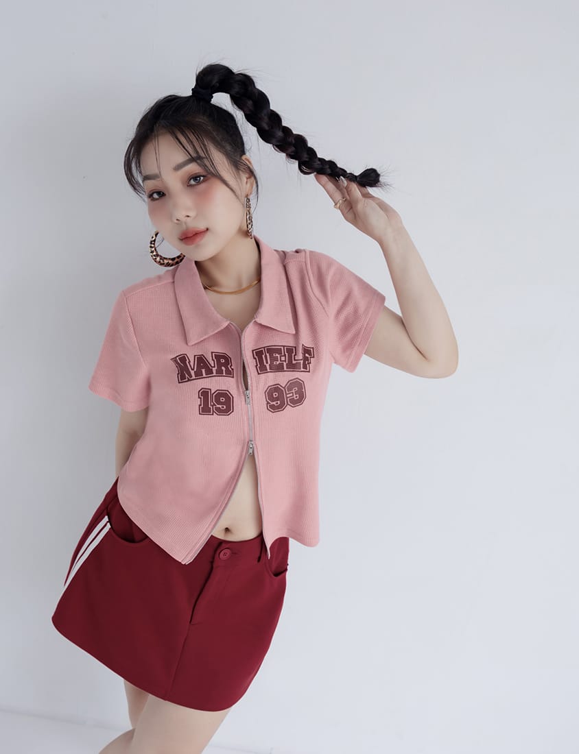 MUA! Double Zip Waffle Knit Plus Size Graphic Tee