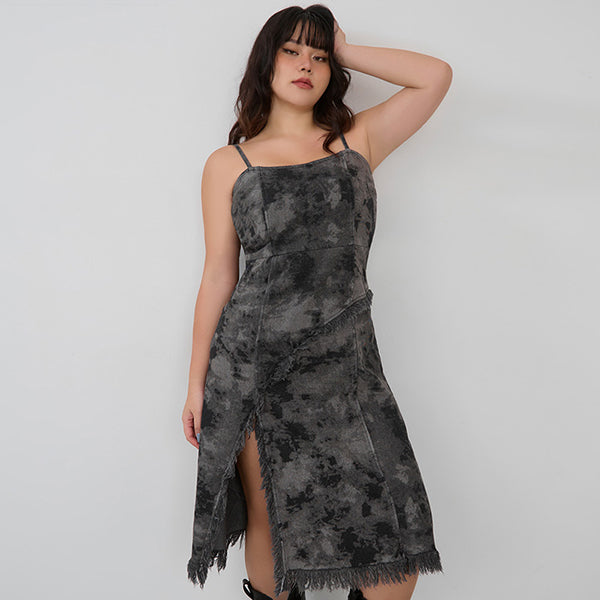 Adjustable Tie-Dye Denim Plus Size Cami Dress