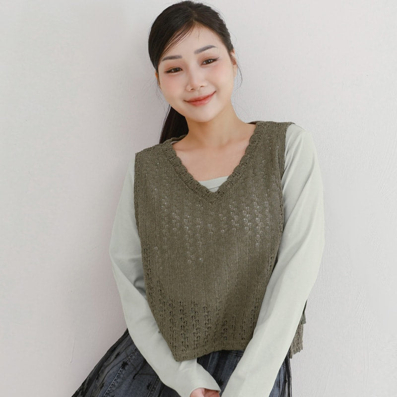 Layered Essential Crochet Tie Plus Size Vest