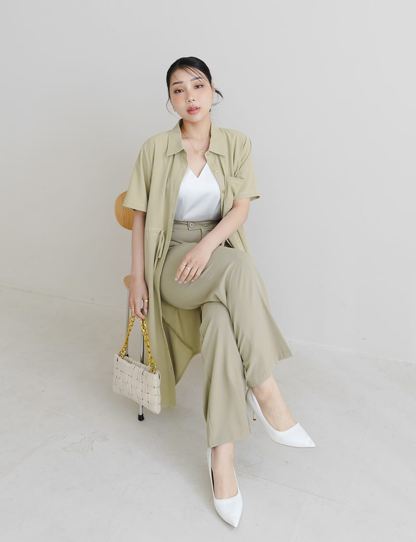 MISS. Contrast Stitch Drawstring Long Plus Size Shirt