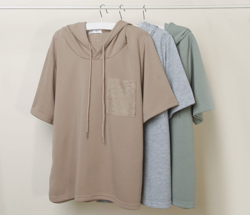 Reverse Square Pocket Plus Size Hooded Top