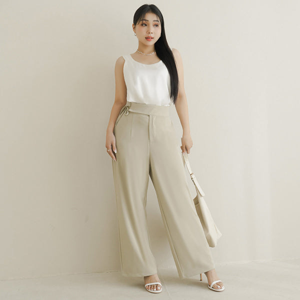 MISS. Lightweight Cooling Waist Tie Straight Leg Plus Size Tailored Pants
