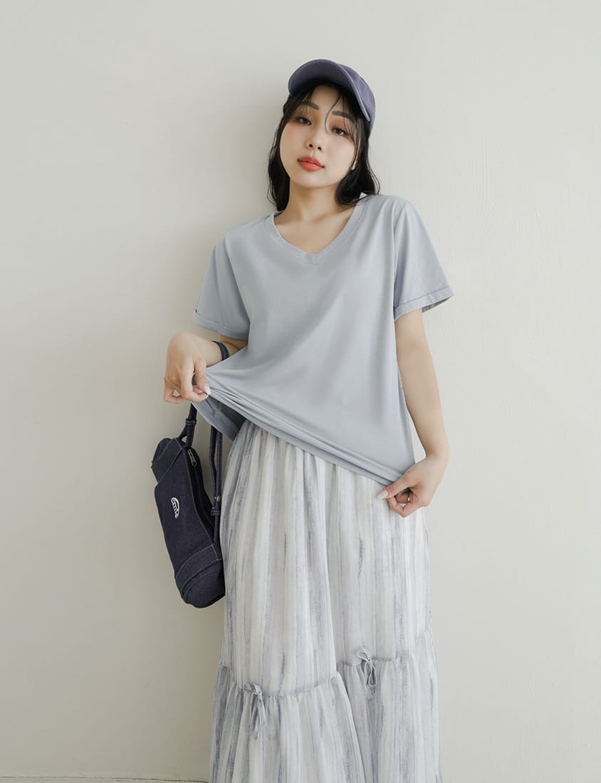Tie-Dye Bow Detail Elastic Flare Plus Size Maxi Skirt