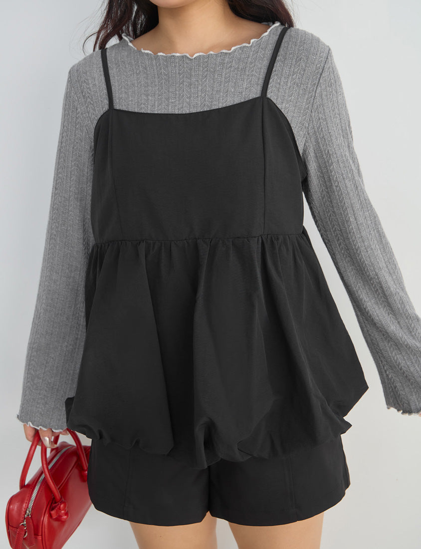 Adjustable Back Hollow Cut Plus Size Bubble Hem Cami Top