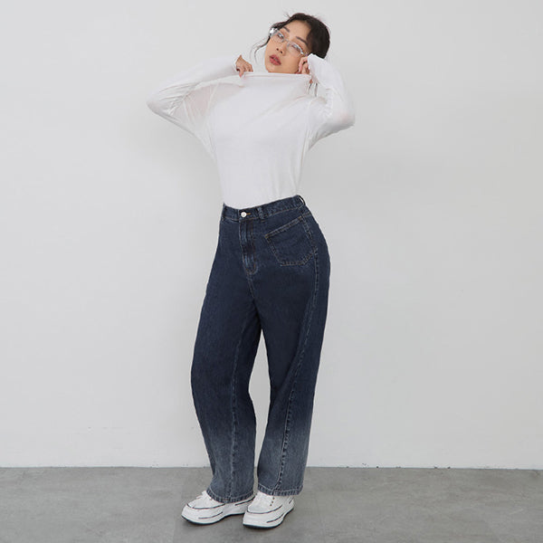 Gradient Wash Elastic Back Waist Plus Size Tapered Jeans