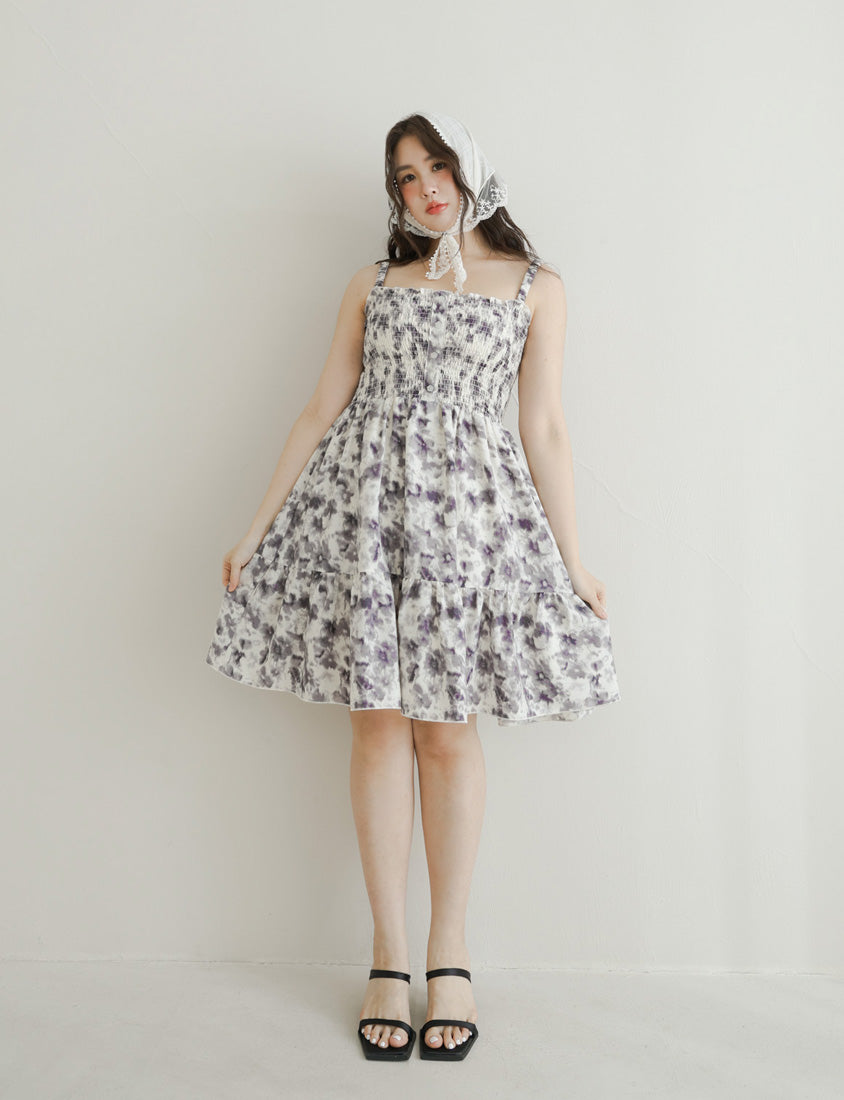 Sweet Tie-Dye Full Smocked Plus Size Strap Mini Dress