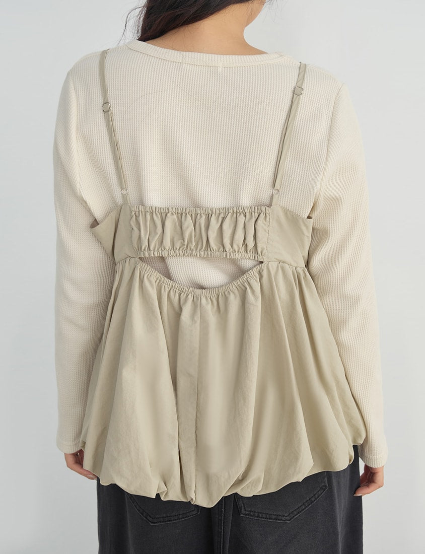 Adjustable Back Hollow Cut Plus Size Bubble Hem Cami Top