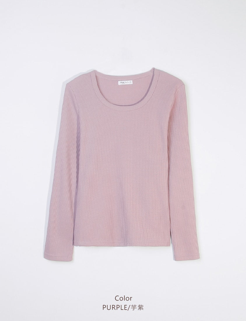 Casual Versatile Waffle Knit Plus Size Long Sleeve Top