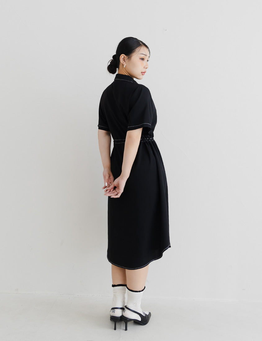 MISS. Contrast Stitch Drawstring Long Plus Size Shirt
