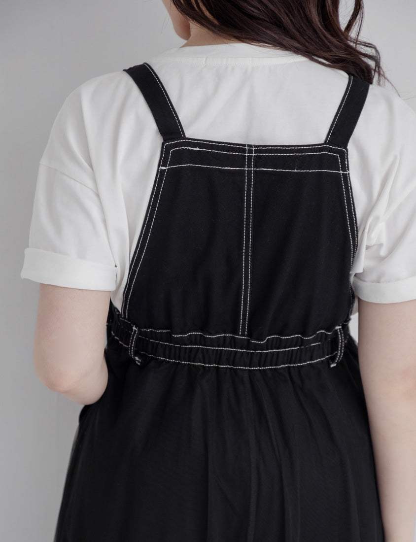 Sweet Adjustable Twill Strap Tulle Panel Plus Size Dress