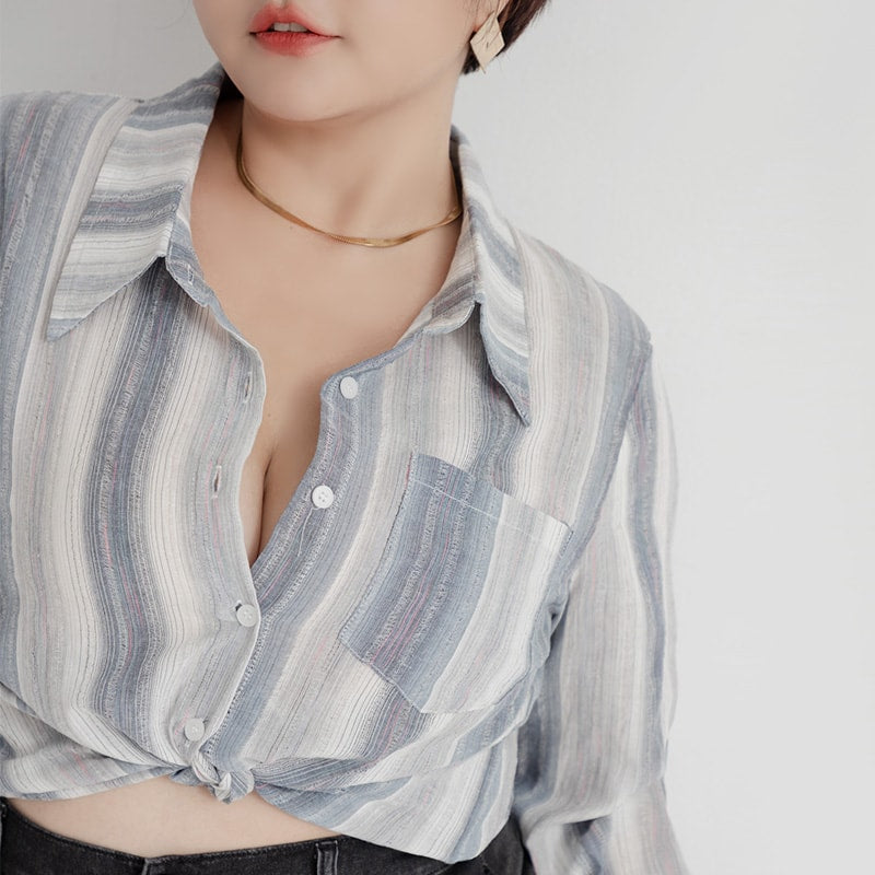 MUA! Tie-Dye Contrast Stripe Long Sleeve Plus Size Shirt