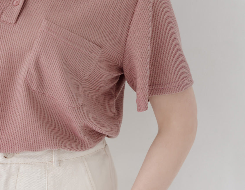 Skin-Friendly Waffle Knit Polo Plus Size Top