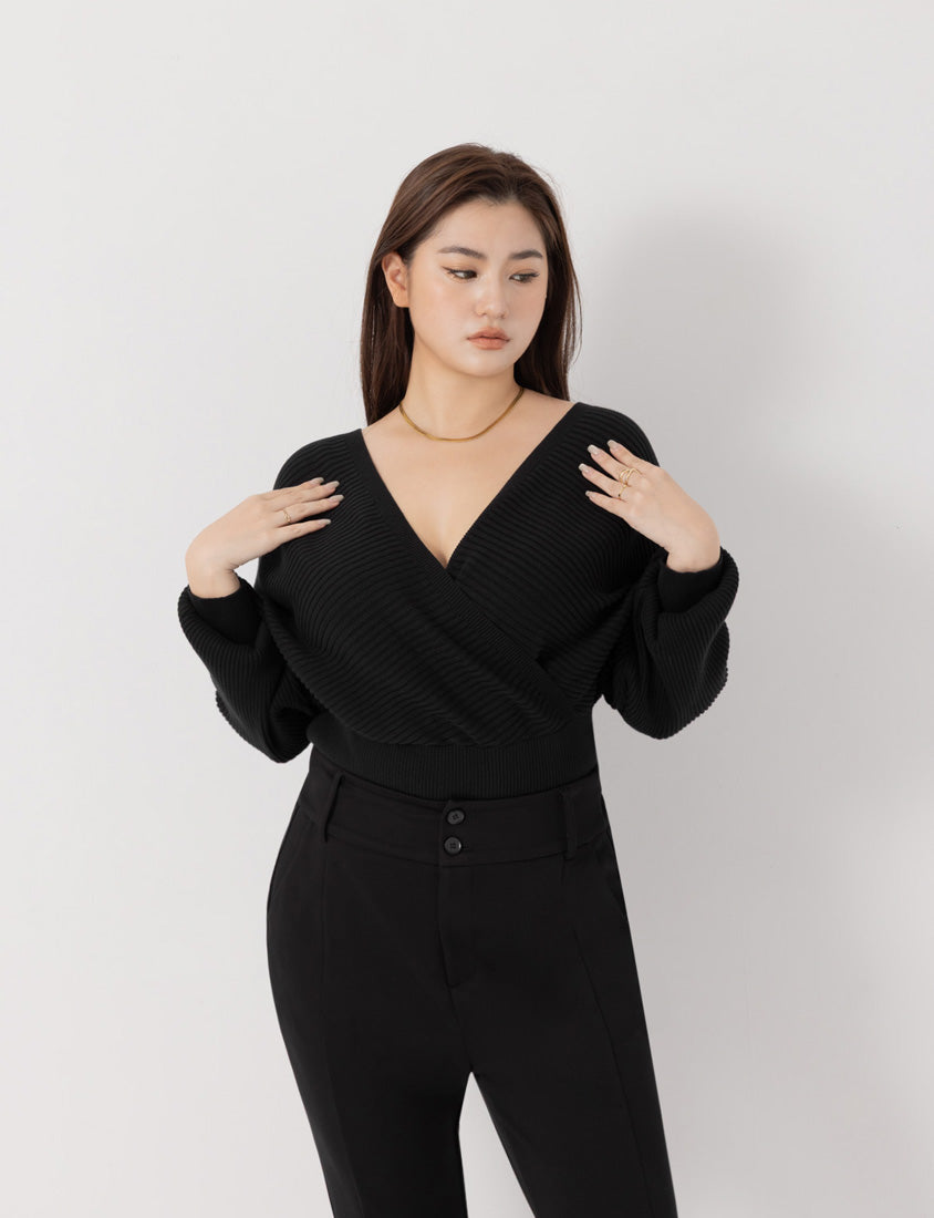 MUA! Sexy Overlap Rib-Knit Plus Size V-Neck Top