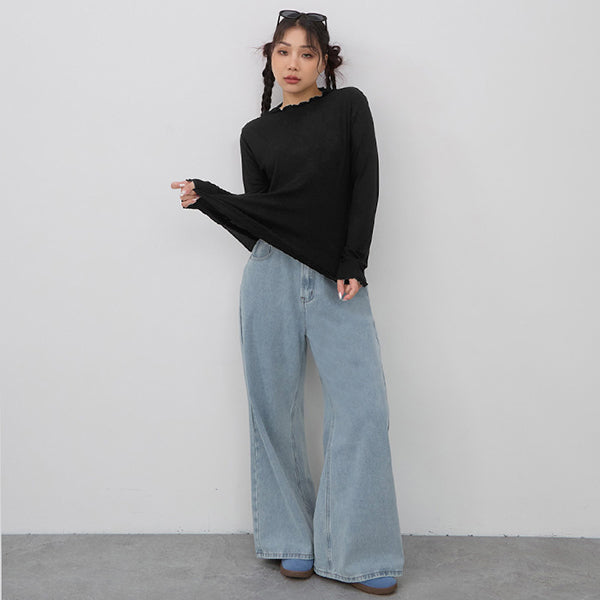 Classic Soft Ribbed Lettuce Edge Plus Size Top