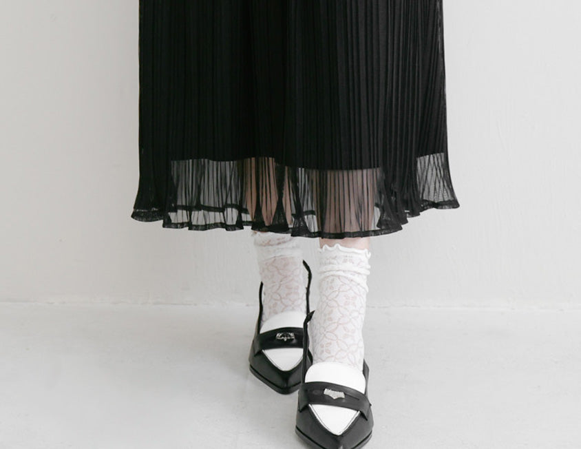 MISS. Ethereal Sheer Pleated Elastic Plus Size Maxi Skirt