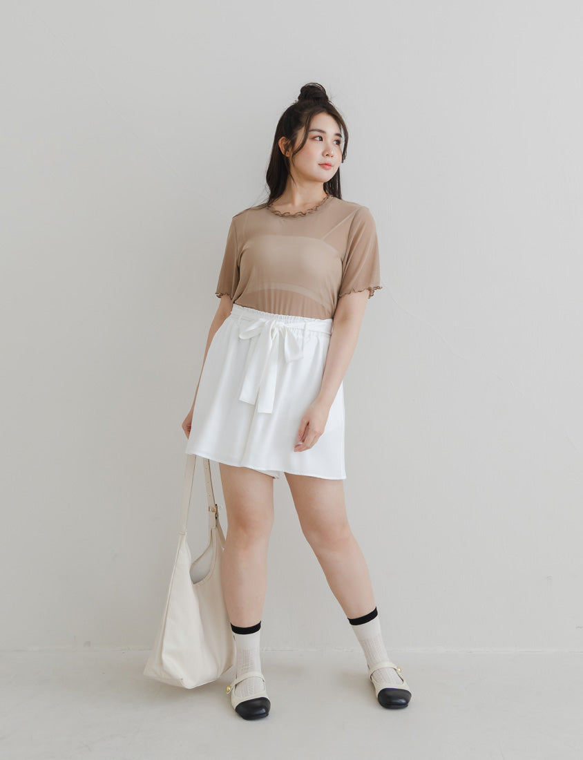 Double Layered Ruffle Sheer Stretch Plus Size Top