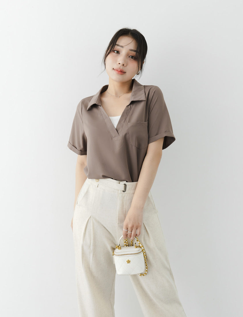 MISS. Wrinkle-Resistant Multicolor Faux Two-Piece Plus Size Top