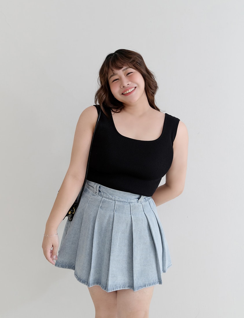 Square Neck Wide Straps Bra Bulges Support Knit Plus Size Tank Top