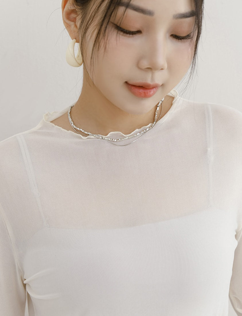 MISS. Multicolor Stretch Sheer Lettuce-Edge Plus Size Top