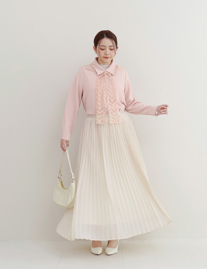MISS. Two Piece Korean Style Lace Chiffon Plus Size Blouse (With Shawl)
