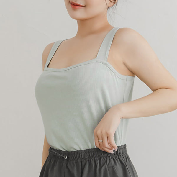 Ribbed Wide Strap Wavy Edge Plus Size Tank Top