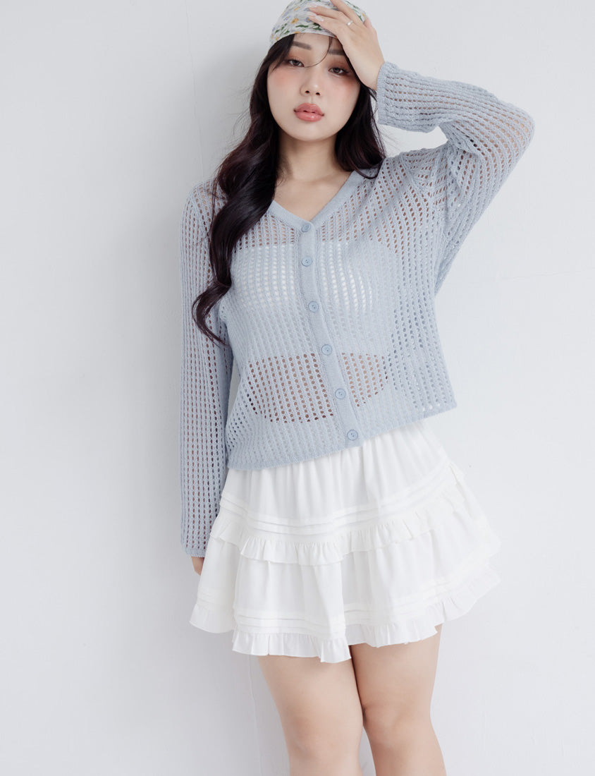 V-Neck Multicolor Ice Silk Plus Size Knit Cardigan