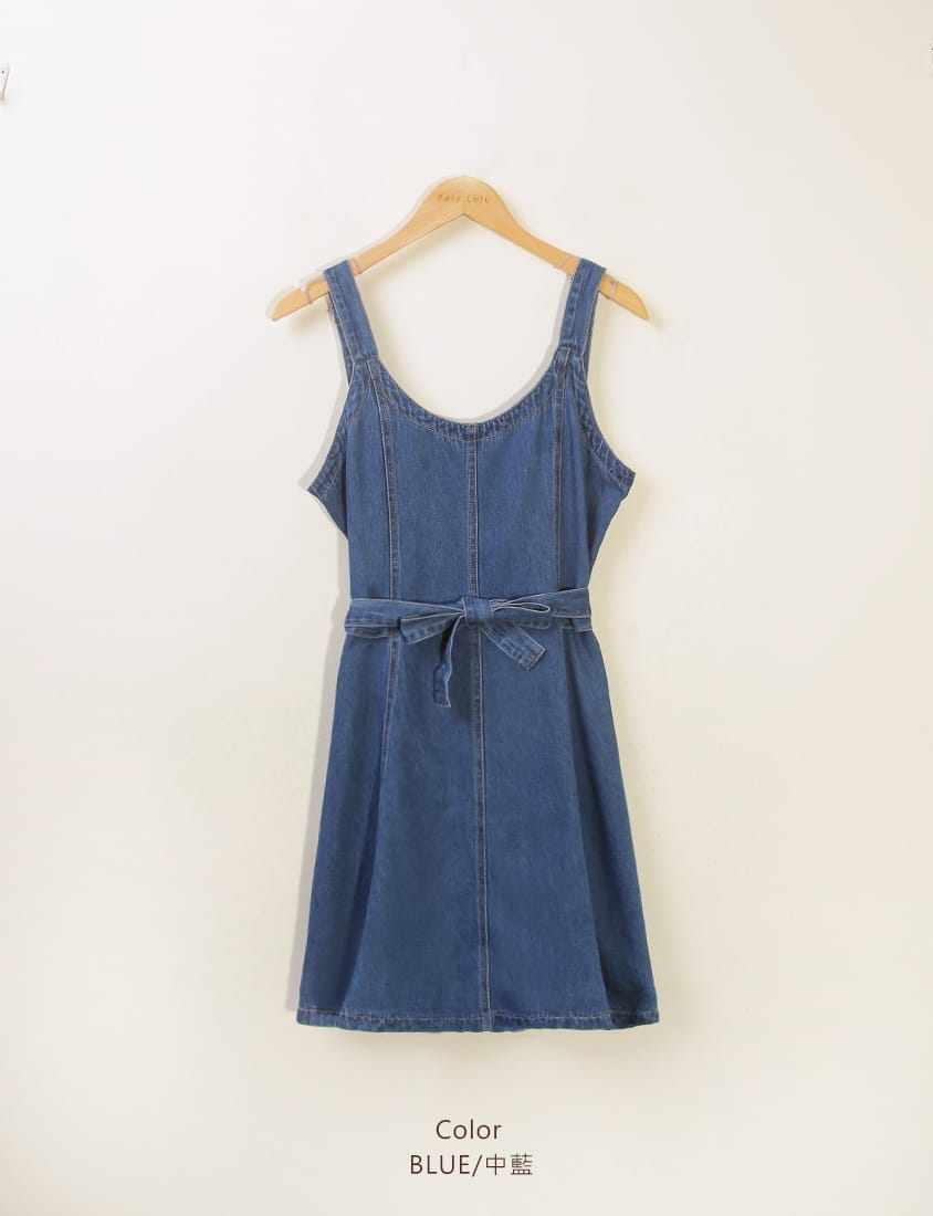 Adjustable Back Elastic Waist Plus Size Denim Mini Dress