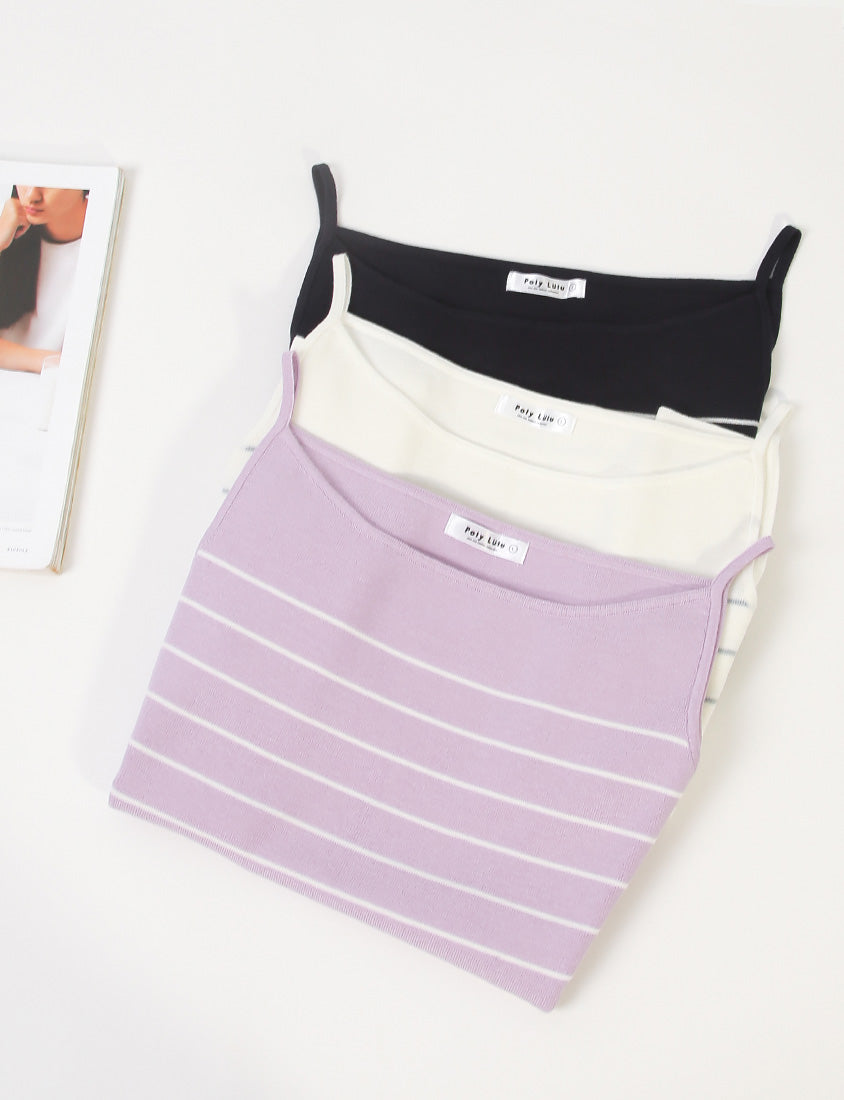 MISS. Versatile Soft Skin Stripe Knit Plus Size Tank Top