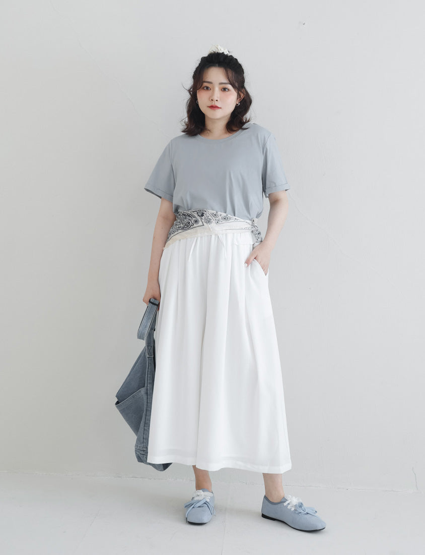 Full Elastic Waist Chiffon Plus Size Wide-Leg Pants