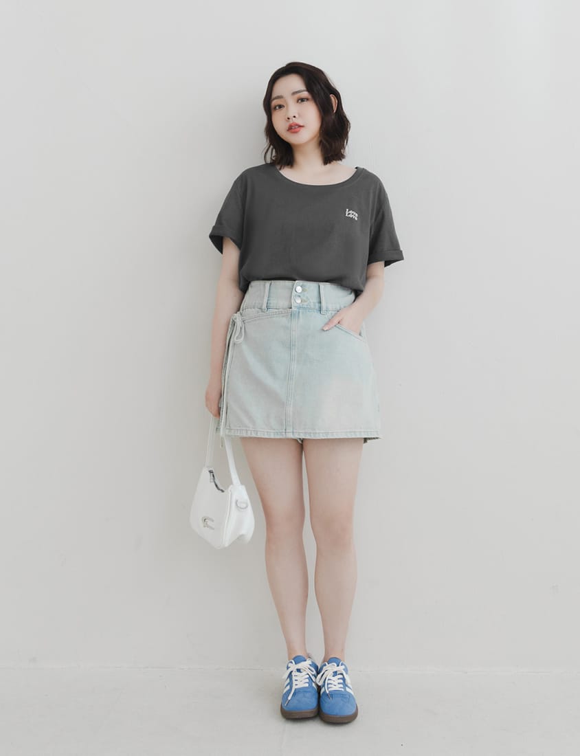 High-Waist Double Button Asymmetric Tie Plus Size Skort