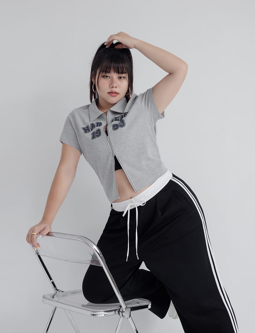 MUA! Double Zip Waffle Knit Plus Size Graphic Tee