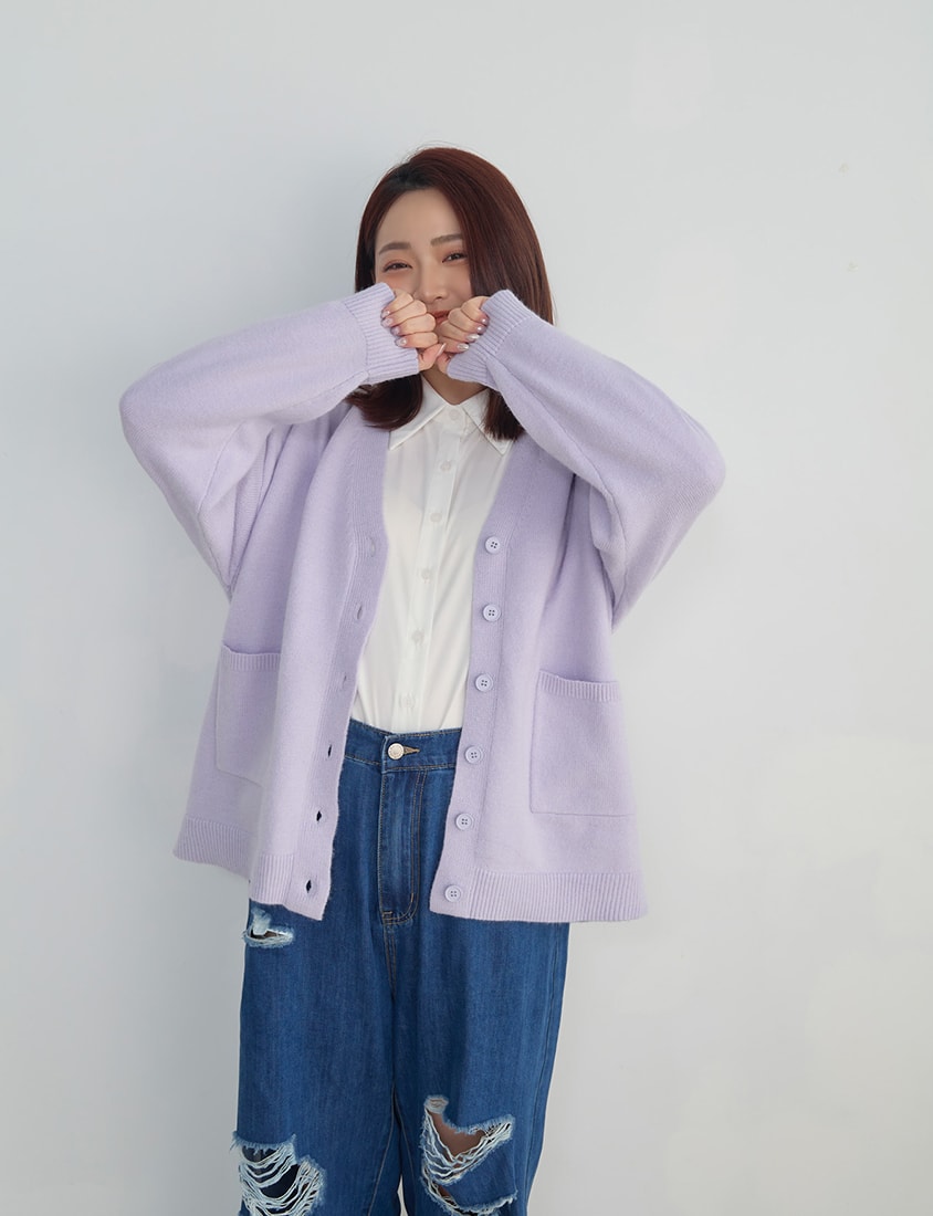 Classic V-Neck Multicolor Longline Plus Size Knit Cardigan