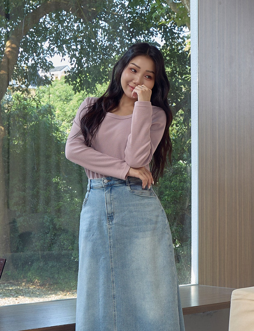 Casual Versatile Waffle Knit Plus Size Long Sleeve Top