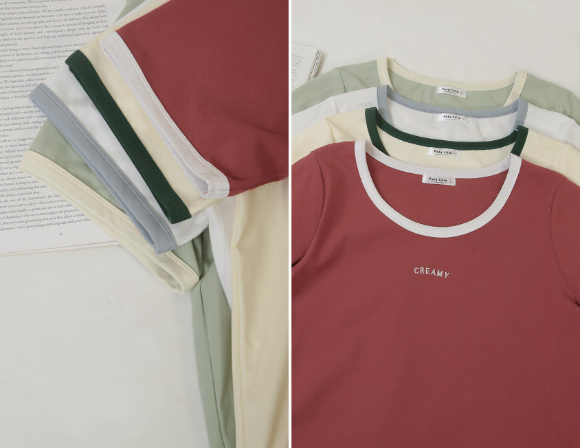 CREAMY Embroidered Color-Block Plus Size Tee