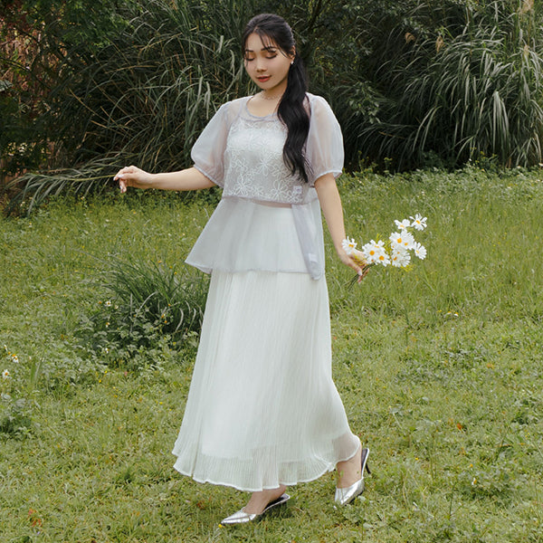 MISS. Ethereal Sheer Pleated Elastic Plus Size Maxi Skirt