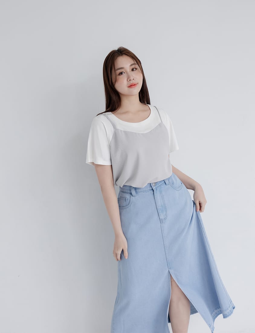 Lyocell Cooling Slit Plus Size Denim Maxi Skirt