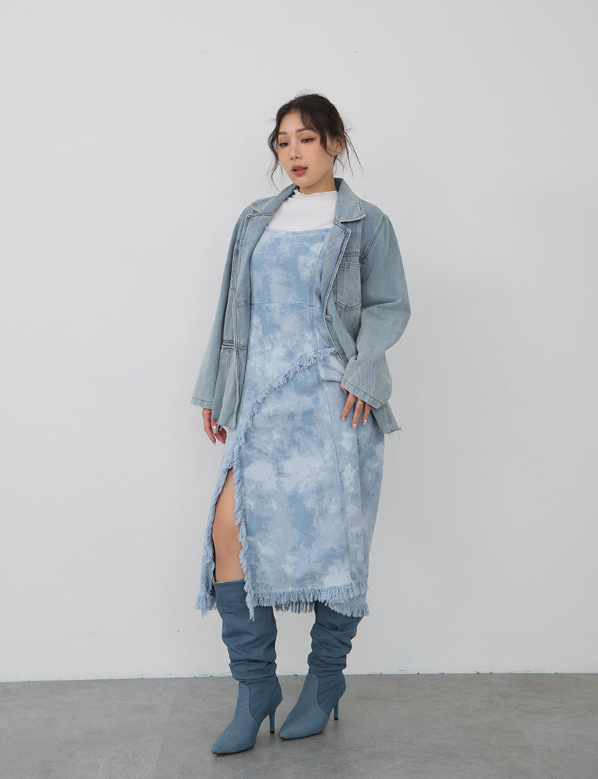 Adjustable Tie-Dye Denim Plus Size Cami Dress