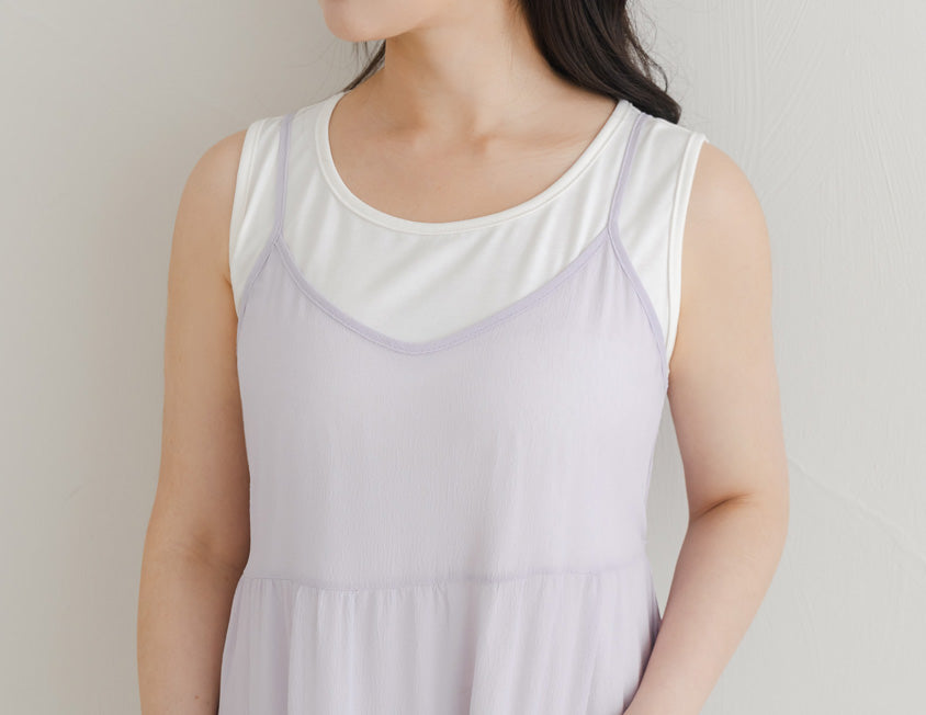 Two Piece Sheer Crinkled Tiered Plus Size Maxi Dress (with Inner Tank)