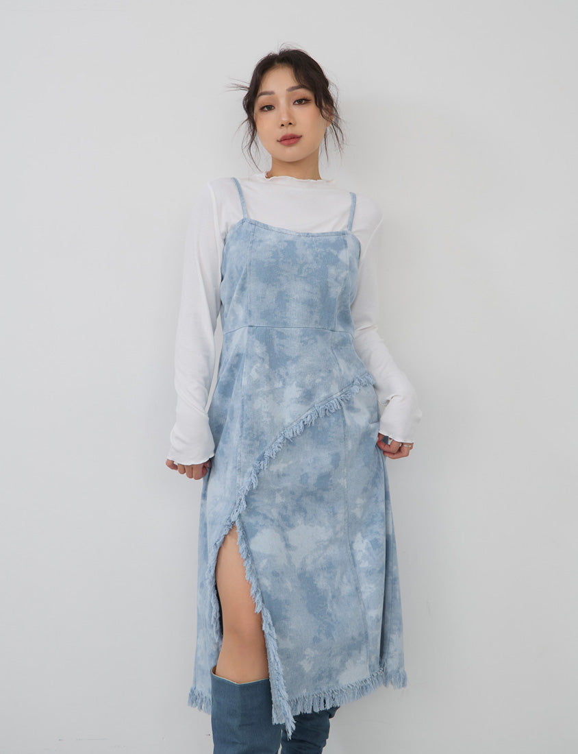 Adjustable Tie-Dye Denim Plus Size Cami Dress