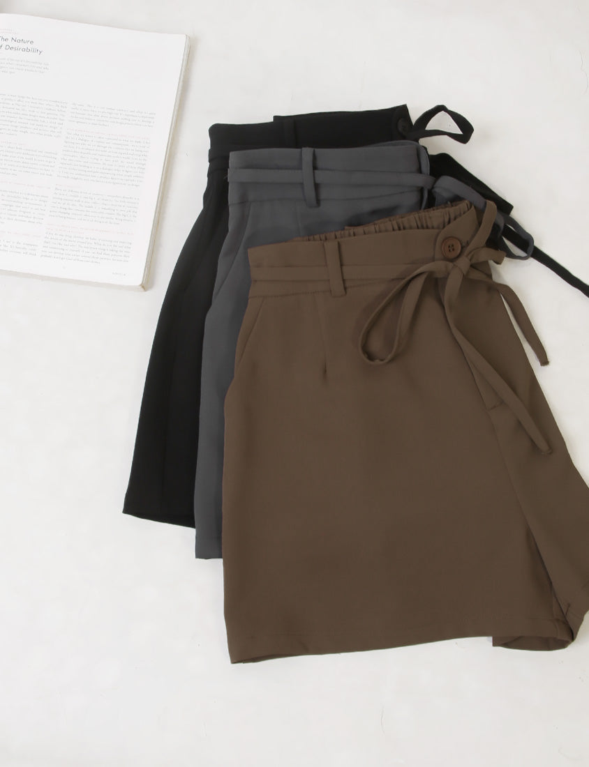 MISS. Silky Cool Plus Size Tailored Shorts (with Waist Tie)