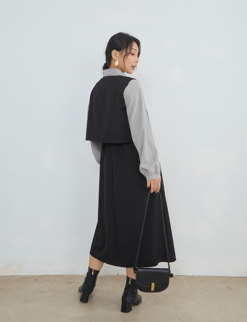 MISS. Contrast Faux Two Piece Waist Tie Plus Size Maxi Dress