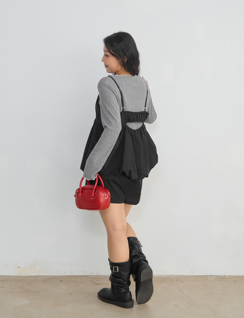 Adjustable Back Hollow Cut Plus Size Bubble Hem Cami Top