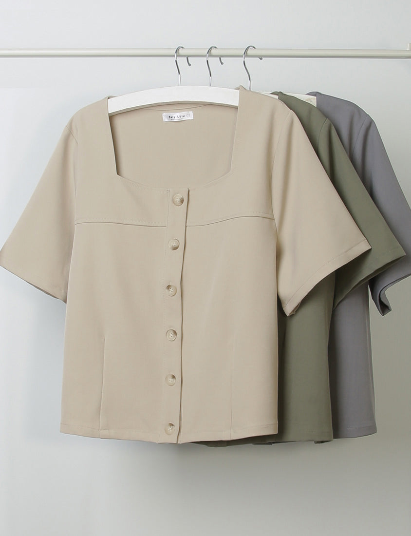 MISS. Korean Style Square Neck Twill Faux Button Top