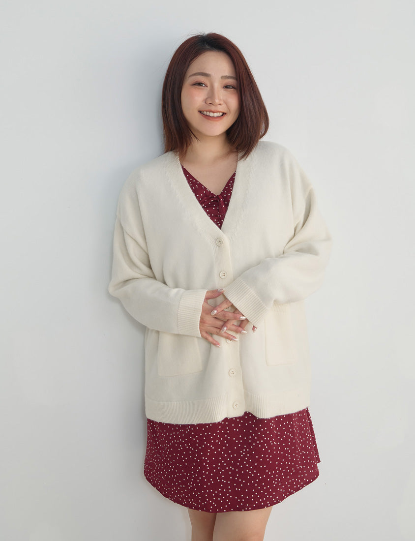 Classic V-Neck Multicolor Longline Plus Size Knit Cardigan