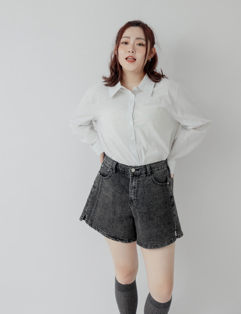 Varsity Contrast Plus Size Denim Shorts